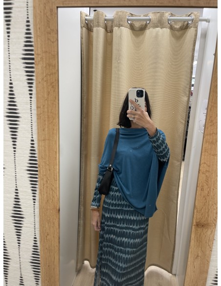 Vestido ondas brillito con abertura en escote