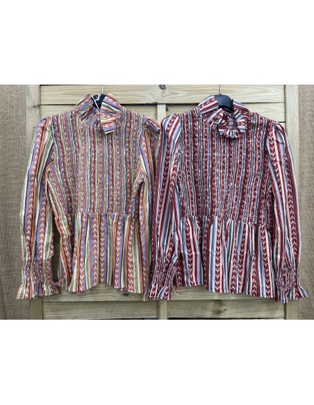 Camisa espigas verticales pecho fruncido