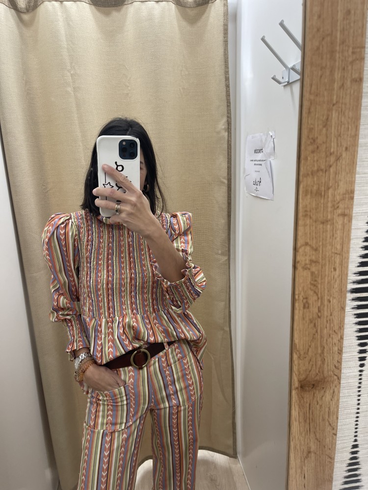 Camisa espigas verticales pecho fruncido