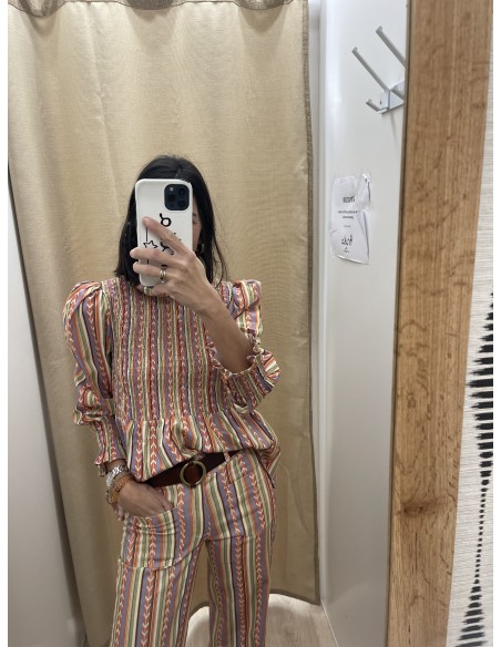 Camisa espigas verticales pecho fruncido