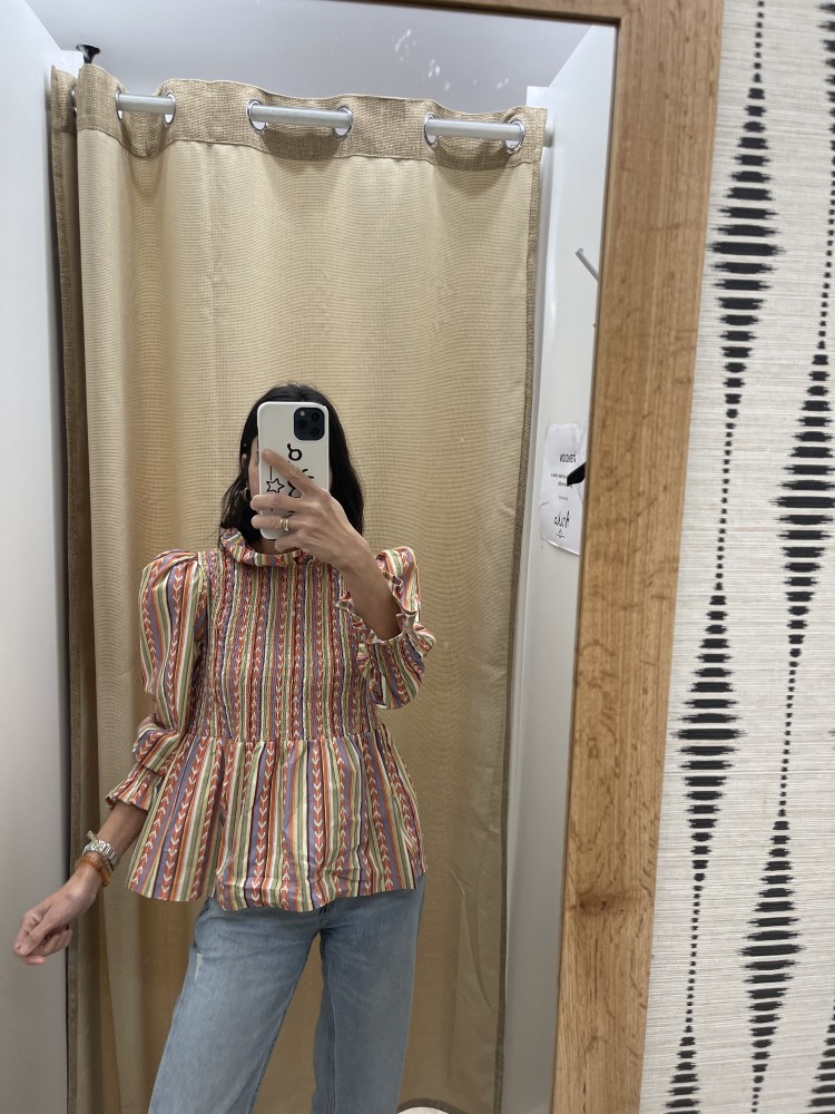 Camisa espigas verticales pecho fruncido