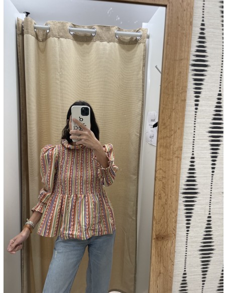 Camisa espigas verticales pecho fruncido