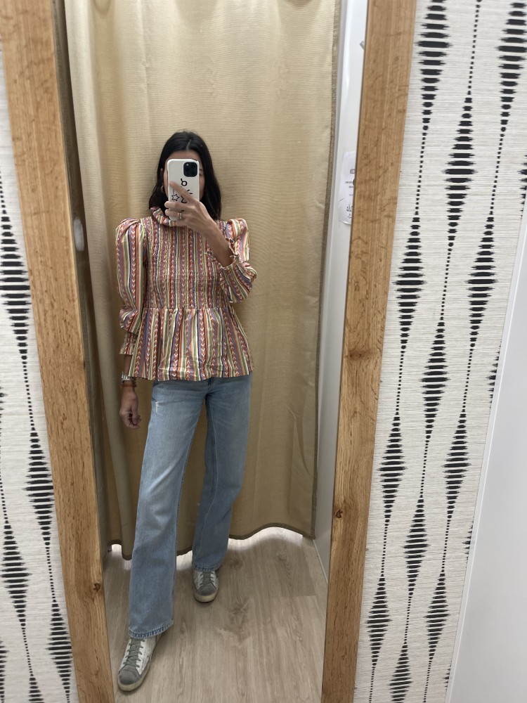 Camisa espigas verticales pecho fruncido