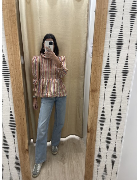 Camisa espigas verticales pecho fruncido