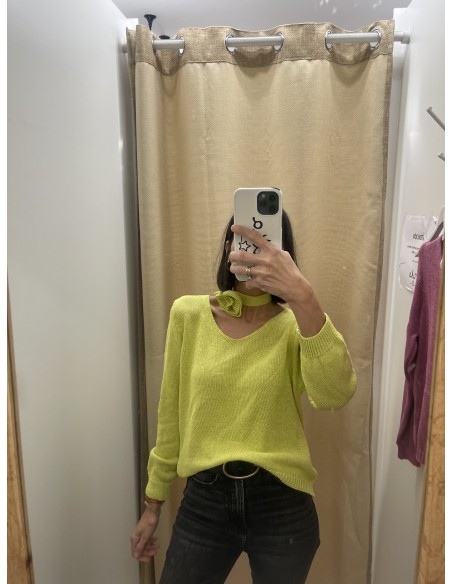 Jersey de pico con choker con flor