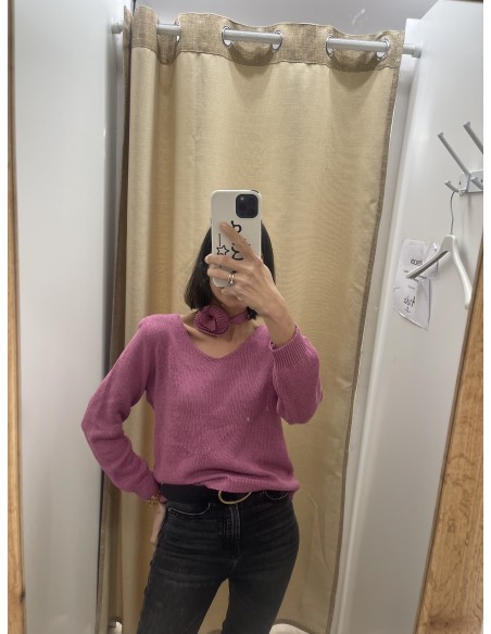 Jersey de pico con choker con flor