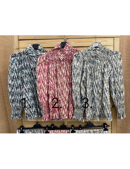 Camisa zig zag degradado cuello frunce