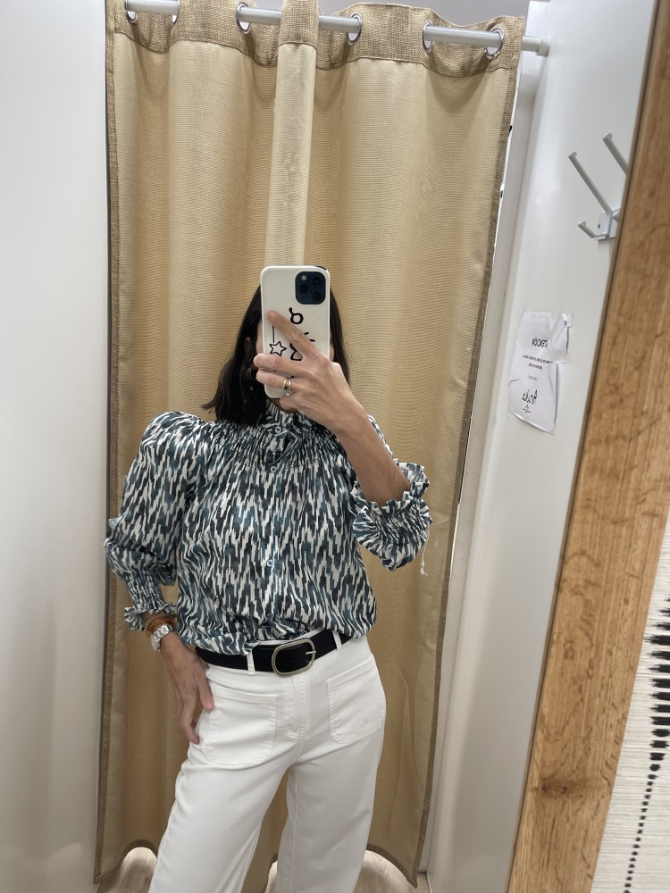 Camisa zig zag degradado cuello frunce