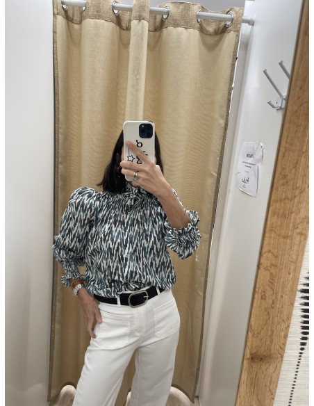 Camisa zig zag degradado cuello frunce