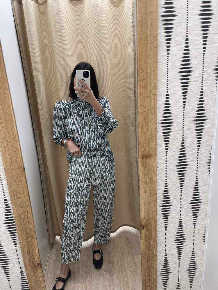 Camisa zig zag degradado cuello frunce