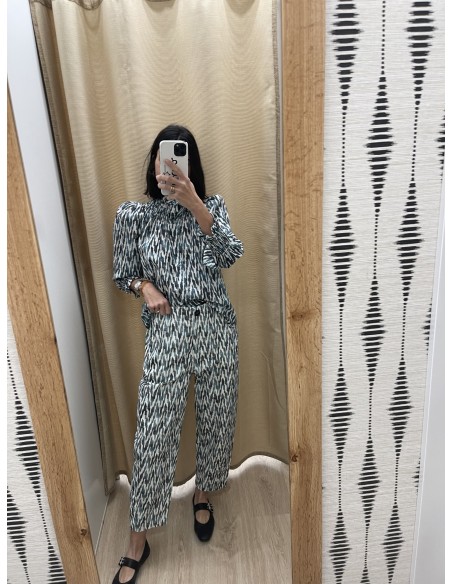 Camisa zig zag degradado cuello frunce