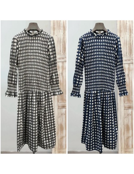 Vestido midi vichy con cuerpo fruncido