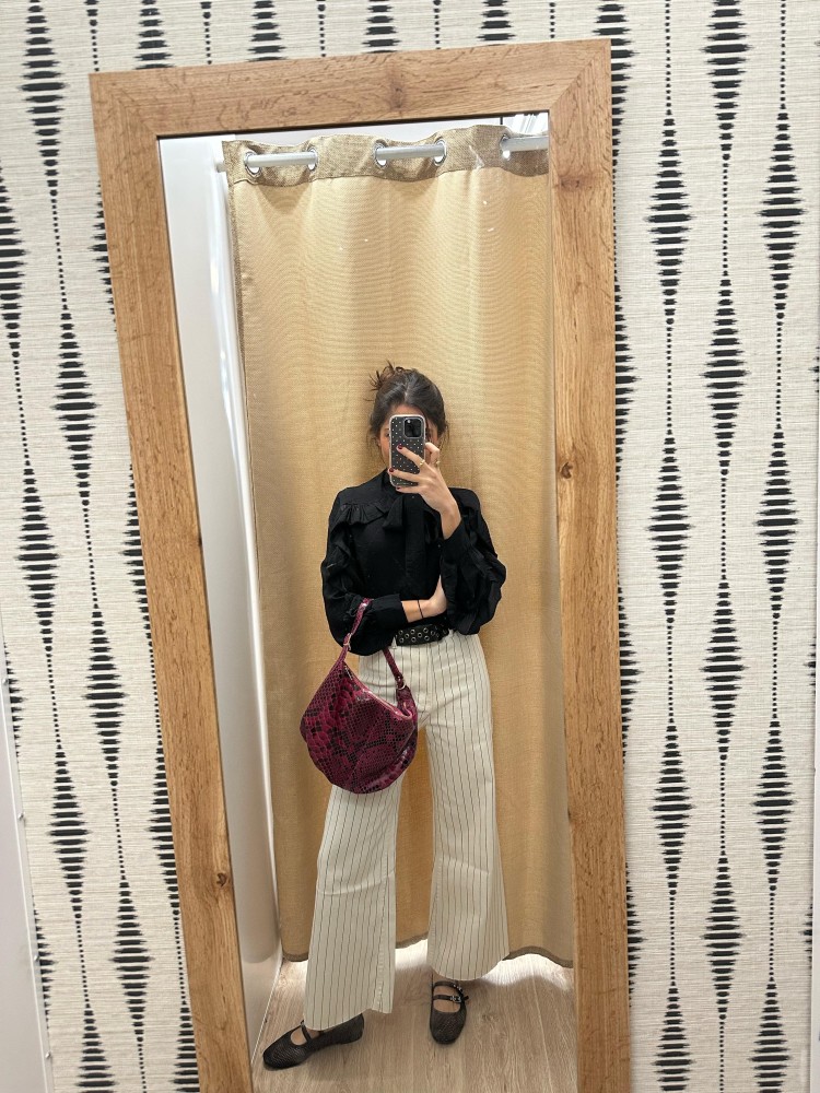 Jeans crudo rayitas verticales negras