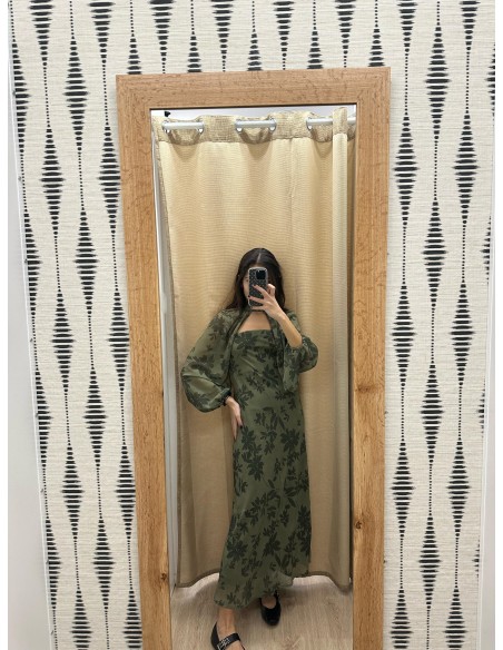 Vestido de gasa estampado con mangas y lazo