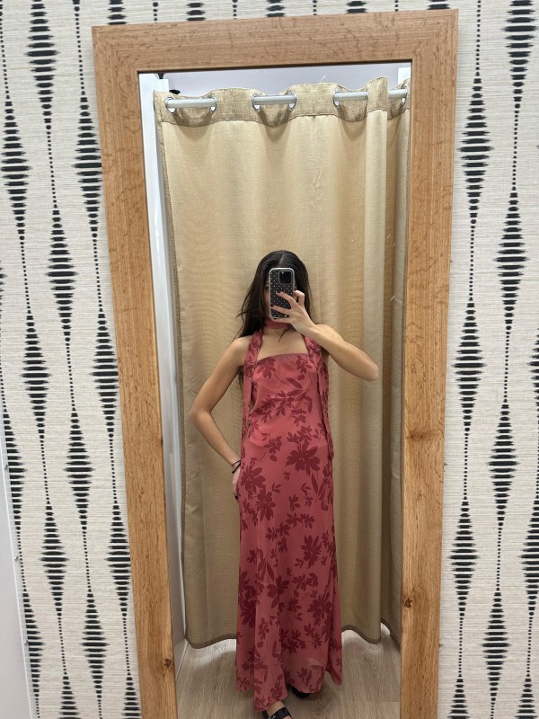 Vestido de gasa estampado con mangas y lazo 2