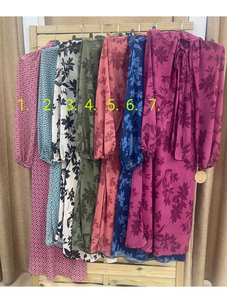 Vestido de gasa estampado con mangas y lazo