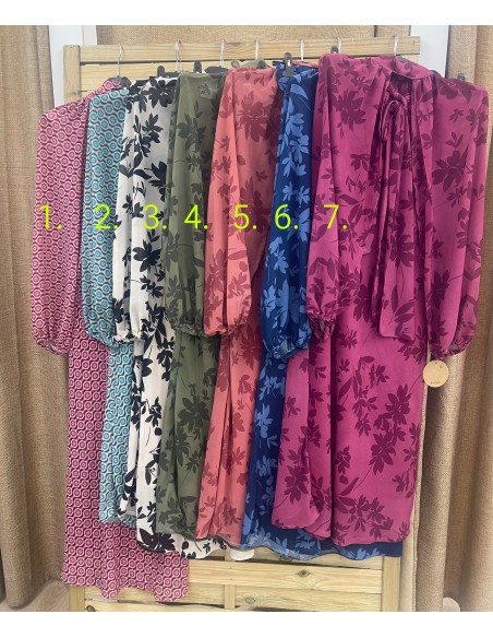 Vestido de gasa estampado con mangas y lazo