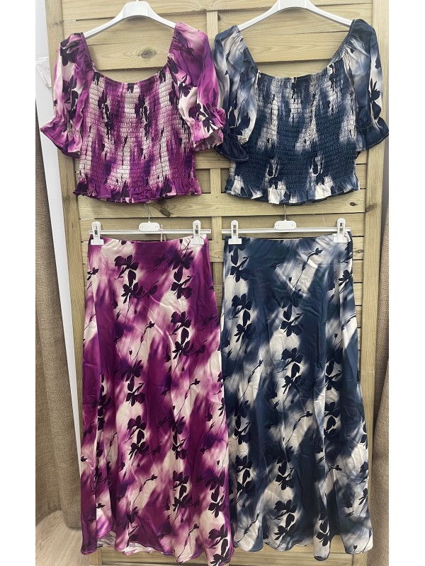 Top saten cuerpo fruncido de flores difuminadas 2