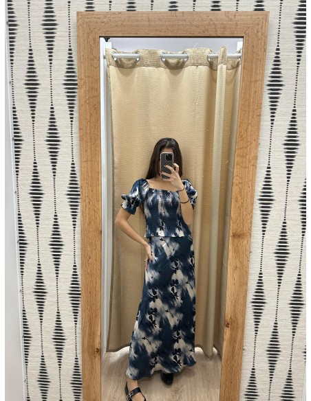 Falda midi satén de flores difuminadas