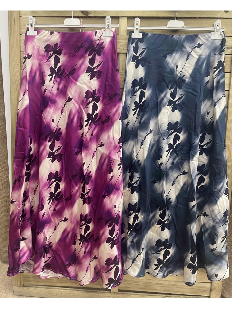 Falda midi satén de flores difuminadas