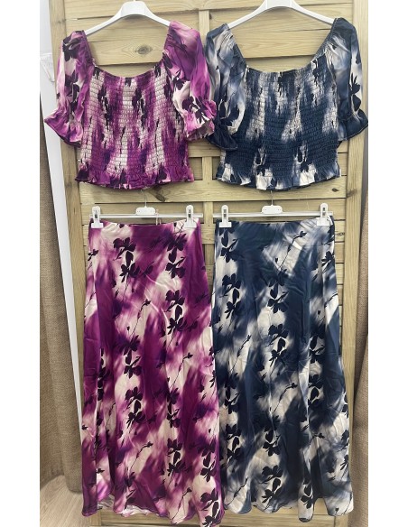 Falda midi satén de flores difuminadas