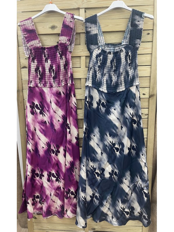 Vestido satén pecho fruncido de flores difuminadas 2