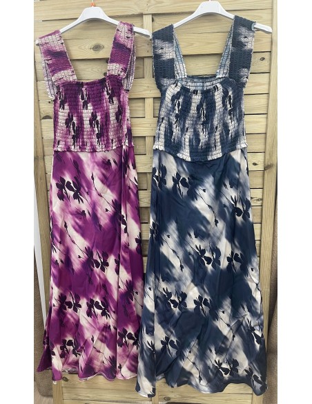 Vestido satén pecho fruncido de flores difuminadas