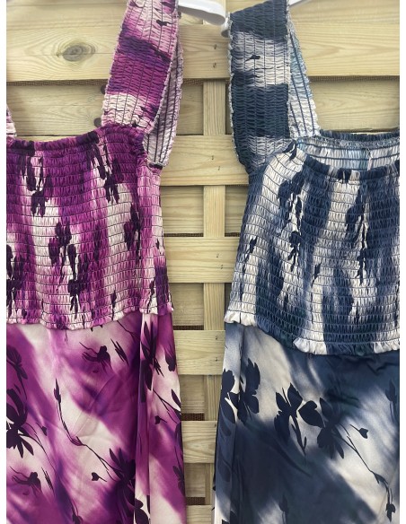 Vestido satén pecho fruncido de flores difuminadas