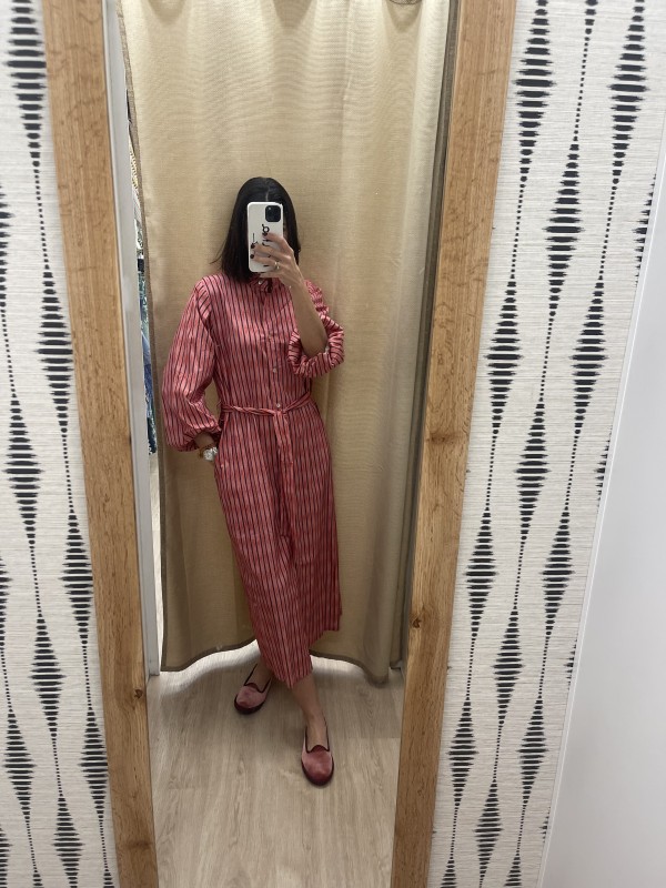 Vestido camisero de rayas con cinturon