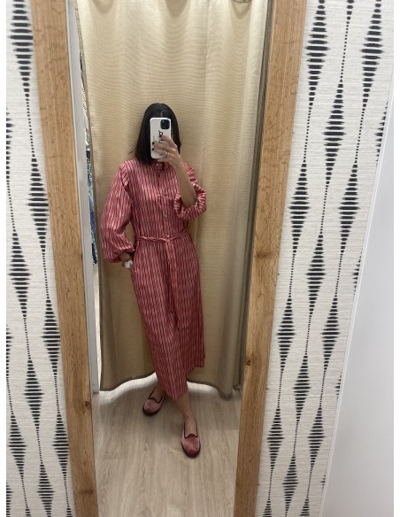 Vestido camisero de rayas con cinturon