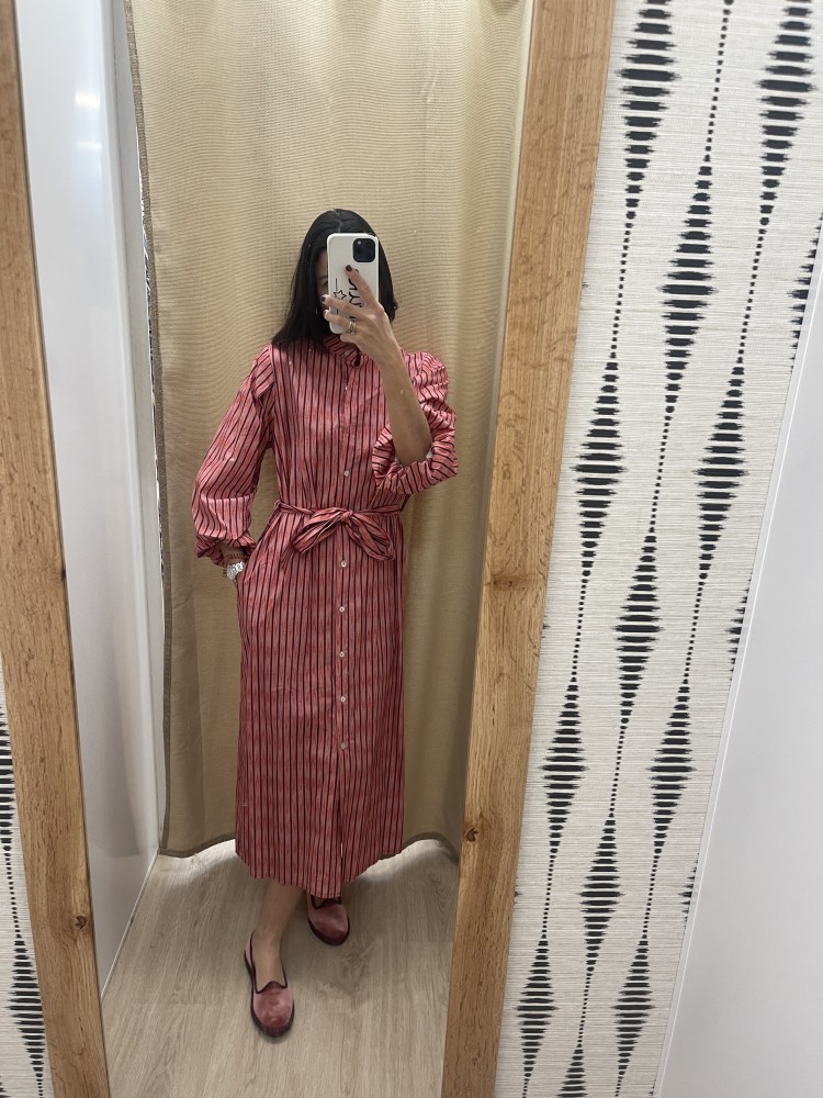 Vestido camisero de rayas con cinturon