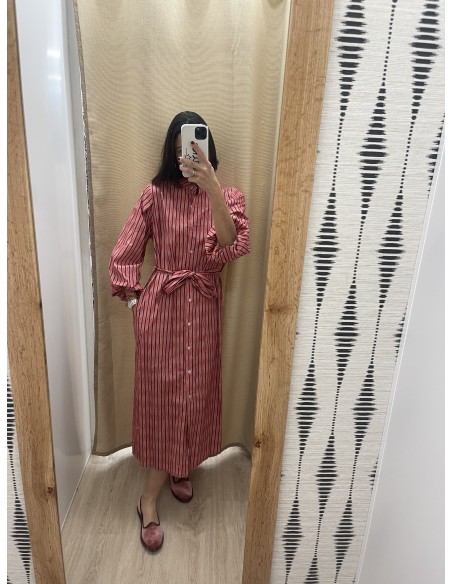 Vestido camisero de rayas con cinturon