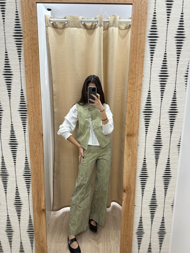 Pantalón rayitas verticales tricolor Luján