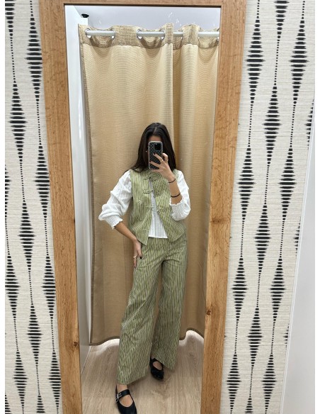 Pantalón rayitas verticales tricolor Luján