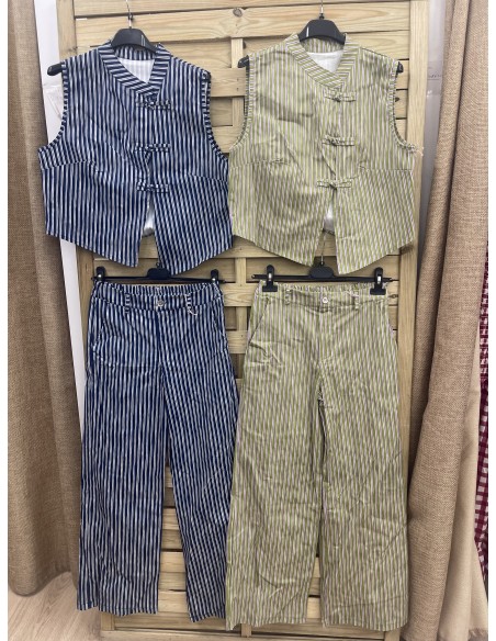 Pantalón rayitas verticales tricolor Luján