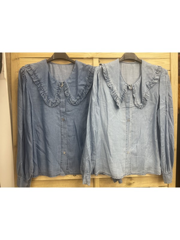 Camisa vaquera maxi cuello bobo