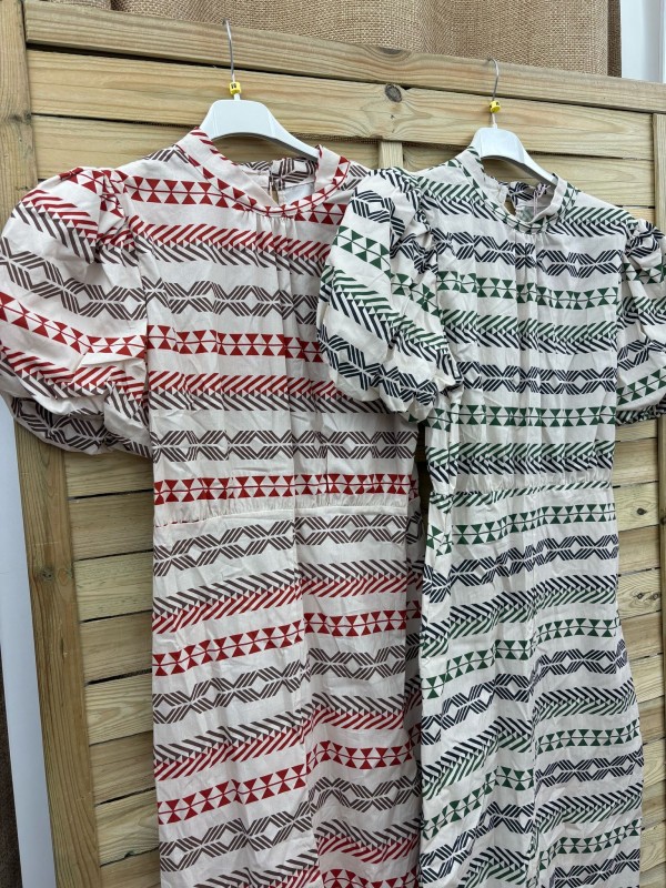Vestido midi manga abullonada de estampado étnico 2