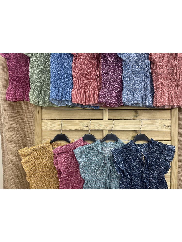 Camisa estampada fruncida de sisa con doble lazo en pecho