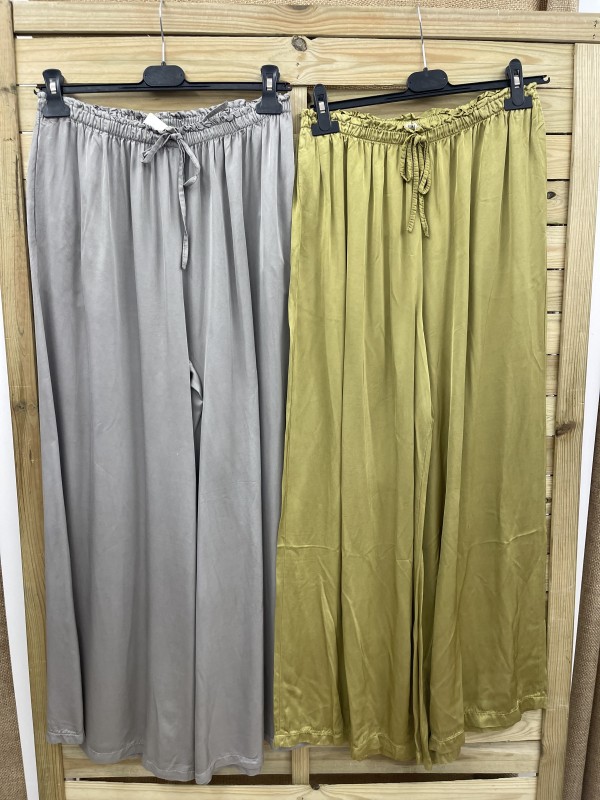 Pantalon satén recto con cordón en cintura