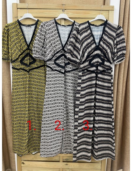 Vestido midi estampado doble rombo desflecado en cintura