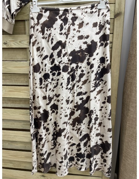 Falda midi satén estampado vaca