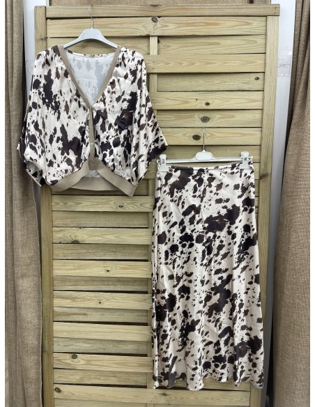 Falda midi satén estampado vaca