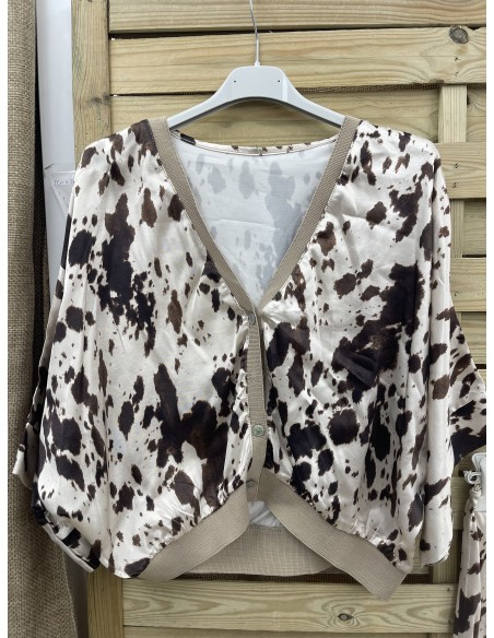 Bomber satén botones estampado vaca