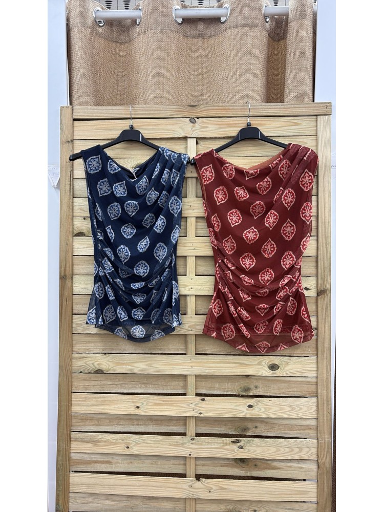 Top tul drapeado de flores