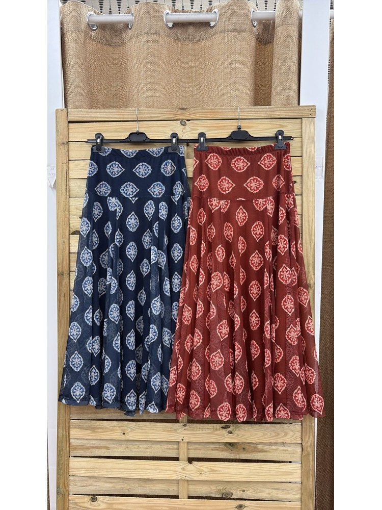 Falda midi tul de flores