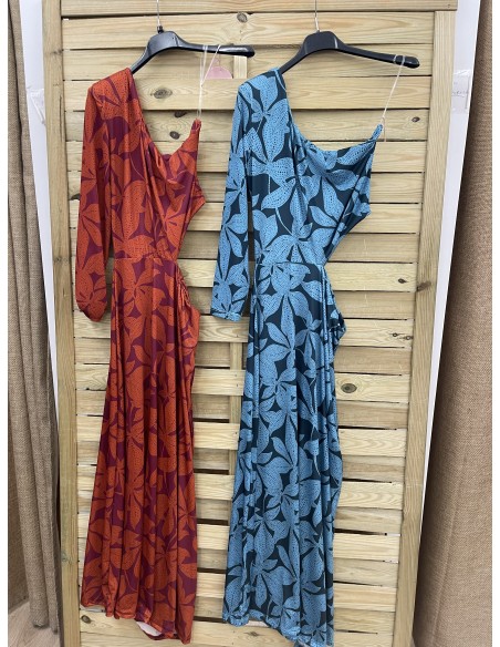 Vestido asimétrico cut out de flores bicolor