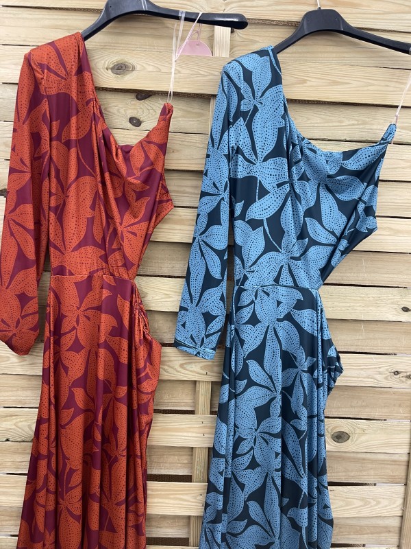 Vestido asimétrico cut out de flores bicolor 2