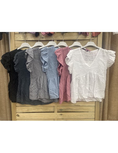 Camisa hilitos plata de sisa con pico y pecho fruncido