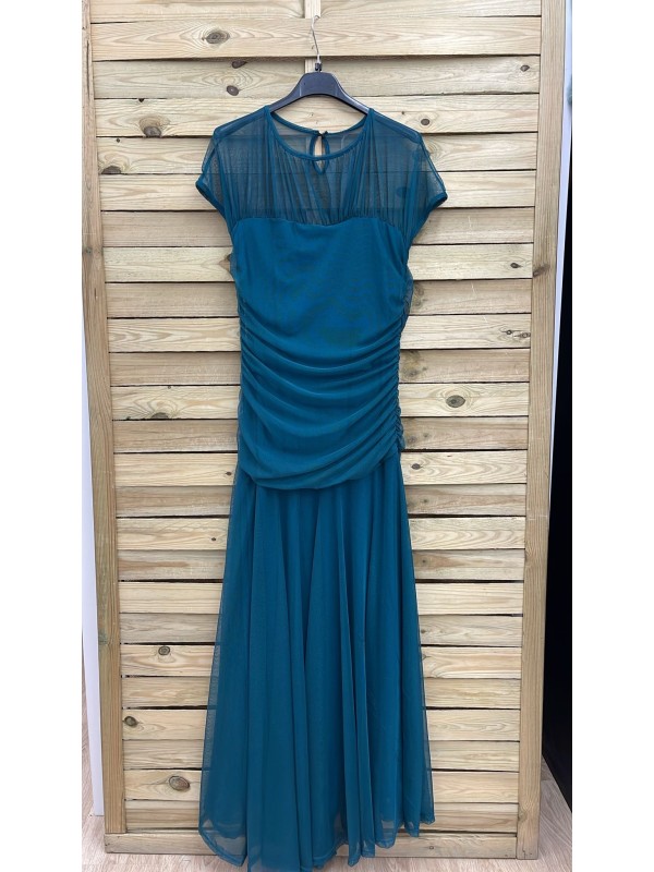 Vestido tul liso con transparencia en hombros 2