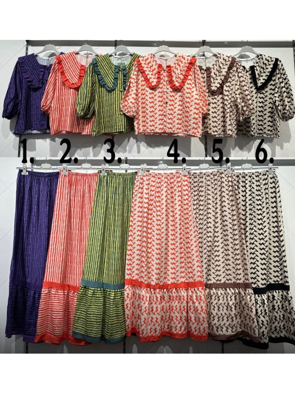 Conjunto de falda larga y camisa bobo con vivo